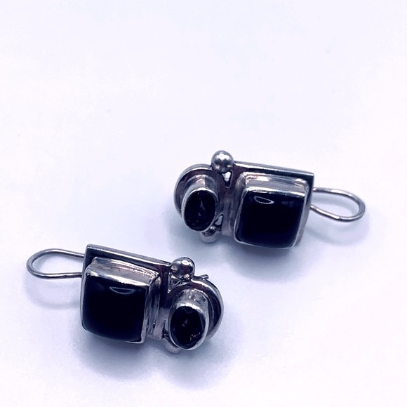 Silpada Vintage Rare Sterling Silver Onyx & Smoky Quartz Locking Wire Earrings - Picture 8 of 14